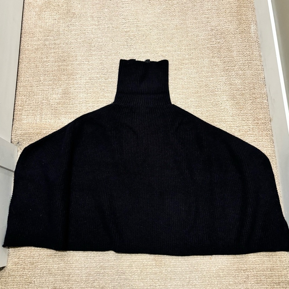 Rachel Zoe Black Half-Zip Poncho Cape - OS​​ - Picture 7 of 8